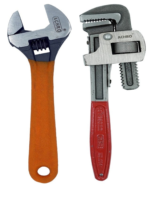 ACHRO Open End Combo Kit of 14 Inch Pipe Wrench and 12 Inch Adjustable Wrench (Large) - Image 1